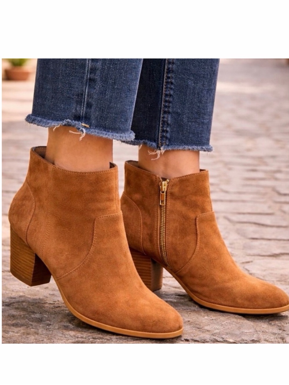 Anthropologie Wanderlust Whiskey Brown Suede Side Zip Block Heel Ankle Boots 10